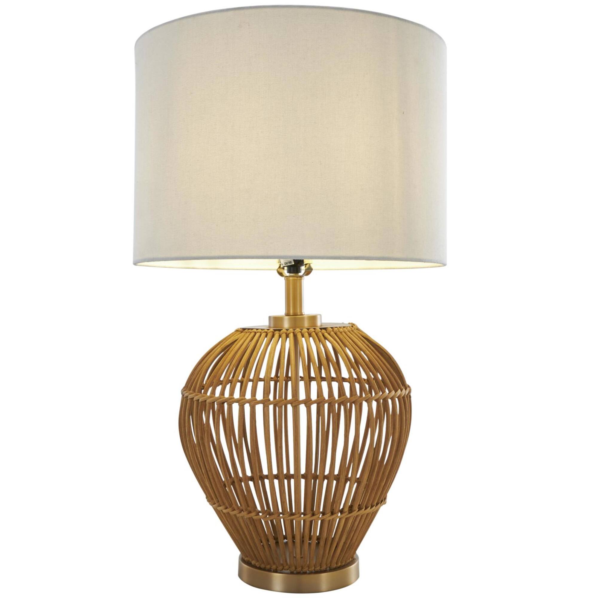28" Brown Bohemian Round Woven Handmade Rattan Table Lamp